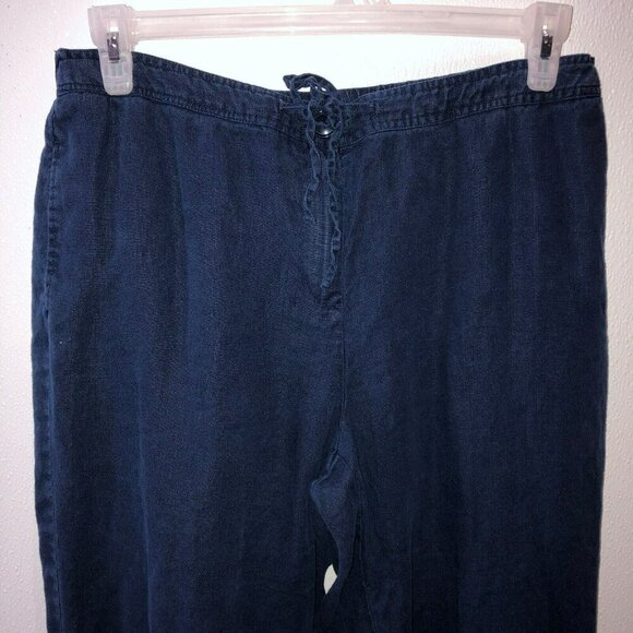 Kim Rogers Womens Size 14 Navy Linen Capri Pull On Drawstring Cropped Pants - Picture 3 of 9